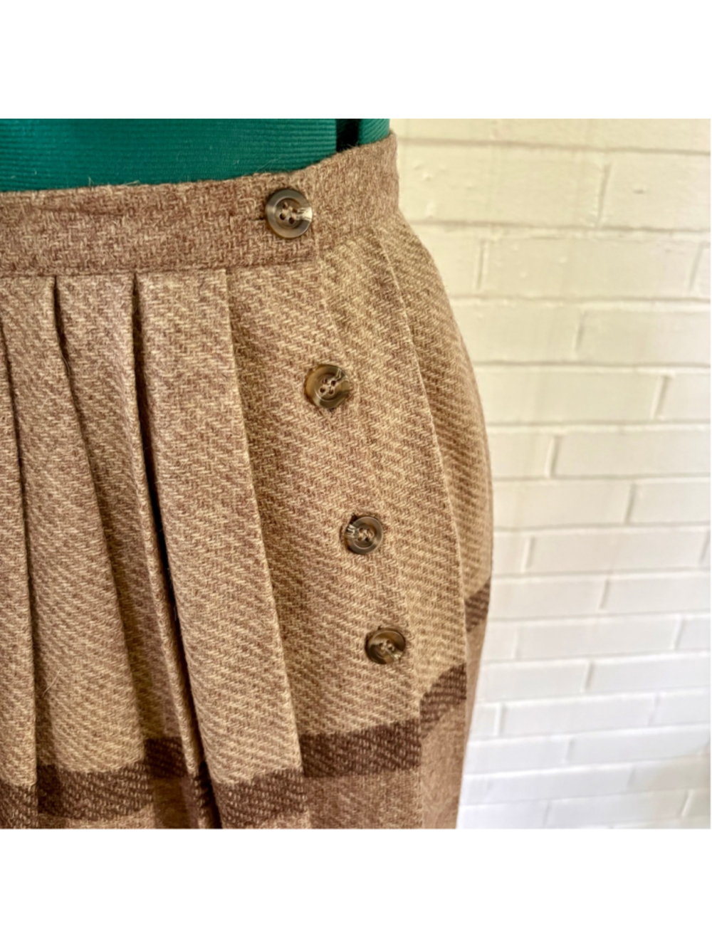 Vintage 70s brown pleated wool midi skirt - Picture 3 of 5